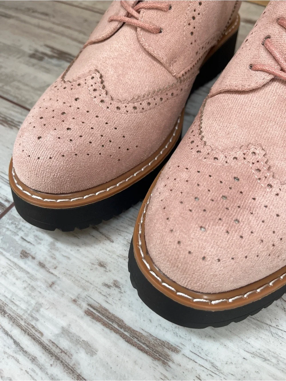 Dusty Pink Blush Wingtip Oxford Brogues Platform Lace Up 10
